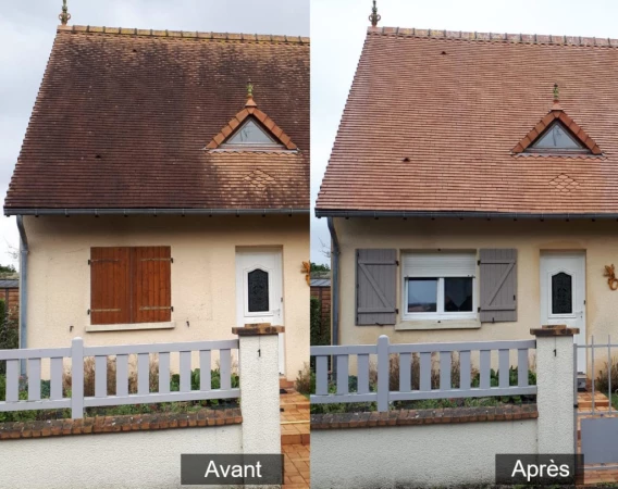Avant après nettoyage toiture et façade maison en Dordogne 24 résultat complet extérieur